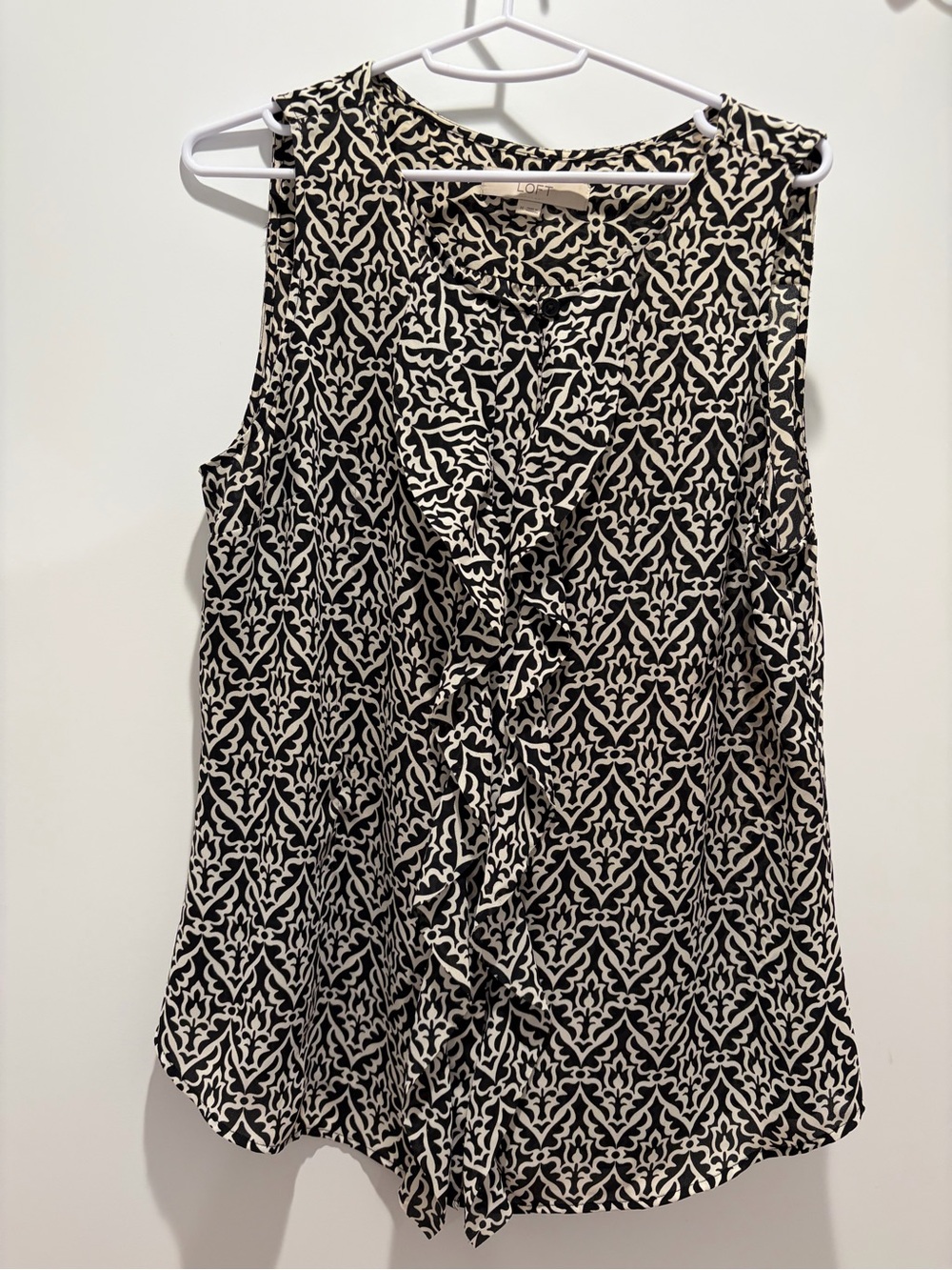LOFT Black & Cream Sleeveless Ruffle-Front Camisole